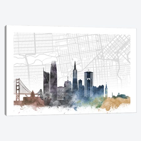 San Francisco Skyline City Map Canvas Print #WDA2259} by WallDecorAddict Canvas Print