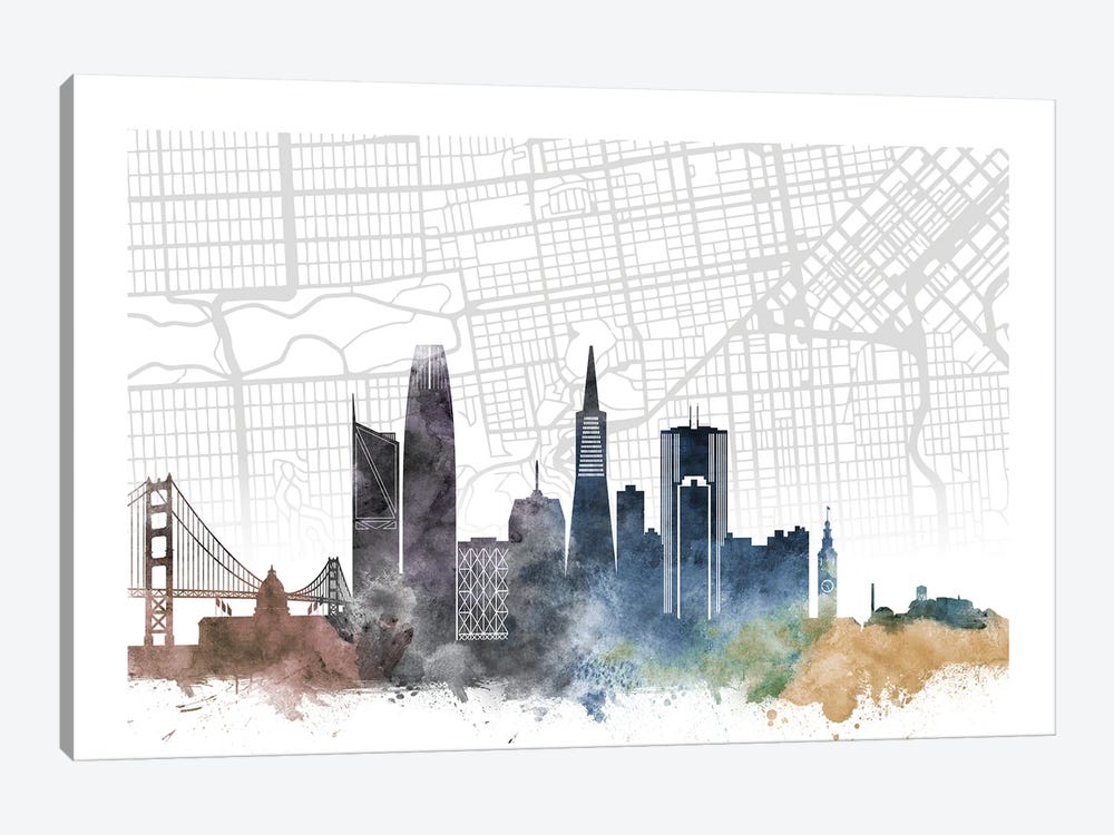 San Francisco Skyline City Map by WallDecorAddict 1-piece Art Print