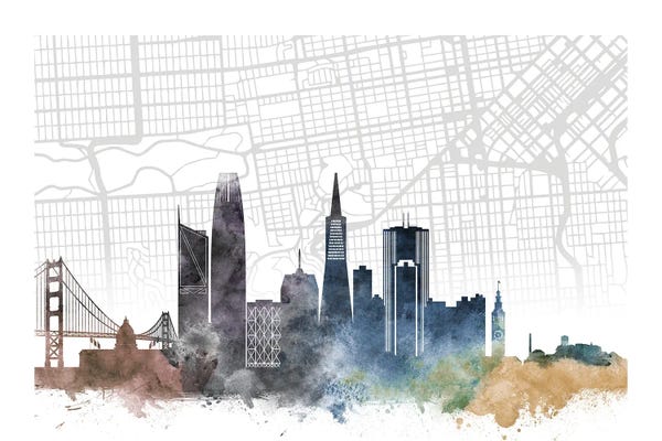 San Francisco Maps: San Francisco Skyline City Map by WallDecorAddict