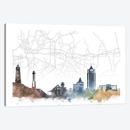 Virginia Beach Skyline City Map Canvas Print #WDA2260} by WallDecorAddict Canvas Wall Art