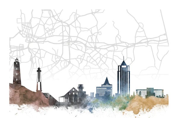 Virginia: Virginia Beach Skyline City Map by WallDecorAddict