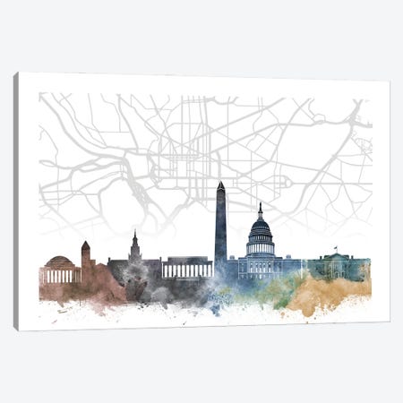 Washington Skyline City Map Canvas Print #WDA2261} by WallDecorAddict Canvas Wall Art