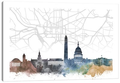 Washington Skyline City Map Canvas Art Print - Washington DC Maps