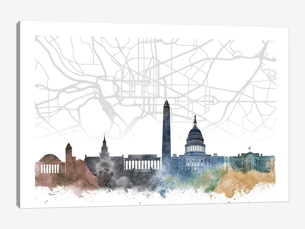 Washington Skyline City Map by WallDecorAddict 1-piece Canvas Art