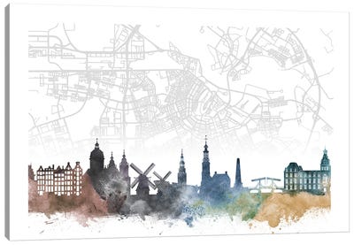 Amsterdam Skyline City Map Canvas Art Print - Amsterdam Skylines