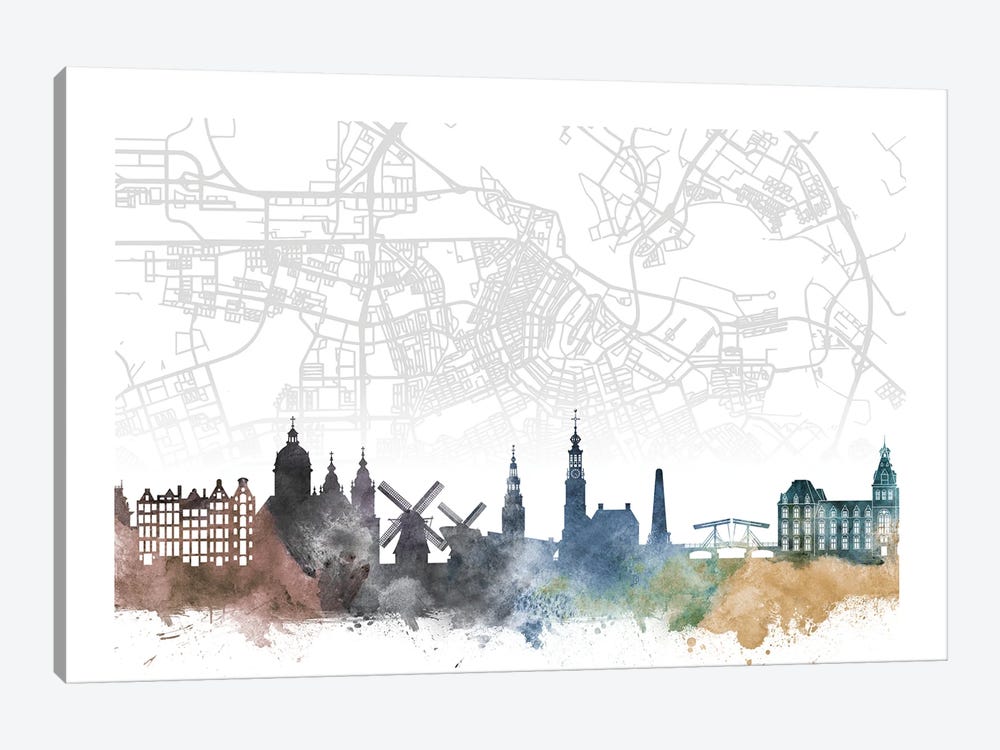 Amsterdam Skyline City Map by WallDecorAddict 1-piece Canvas Print