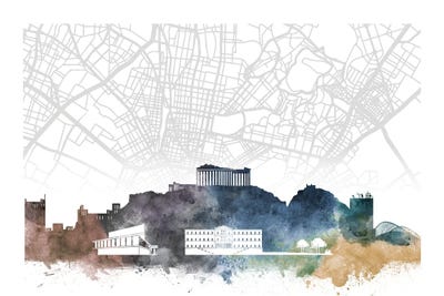 Athens Skyline City Map by WallDecorAddict art print