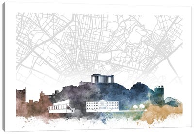Athens Skyline City Map Canvas Art Print - Athens Art