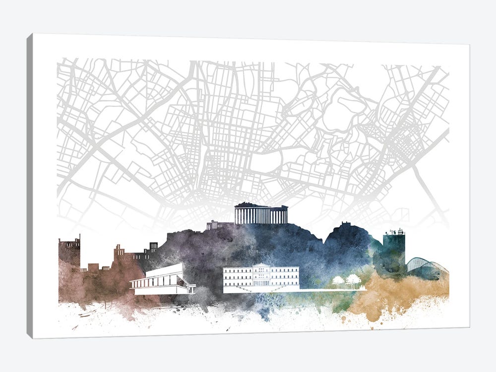 Athens Skyline City Map by WallDecorAddict 1-piece Canvas Art