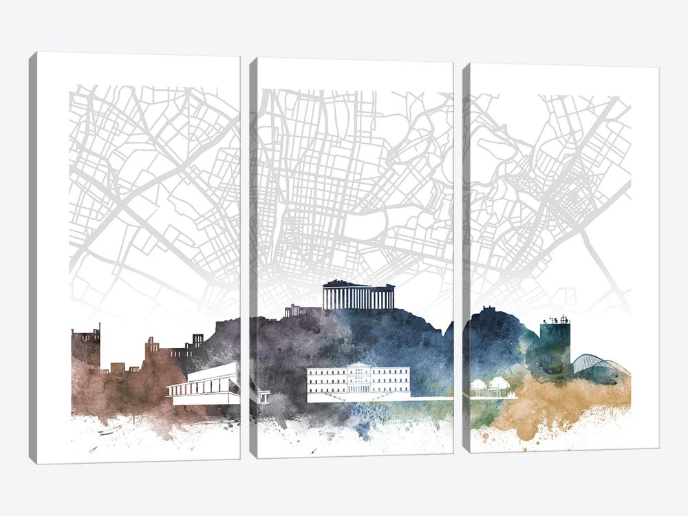 Athens Skyline City Map by WallDecorAddict 3-piece Canvas Wall Art
