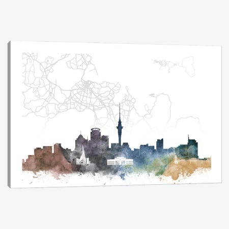 Auckland Skyline City Map Canvas Print #WDA2264} by WallDecorAddict Art Print