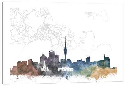 Auckland Skyline City Map Canvas Art Print - New Zealand Art