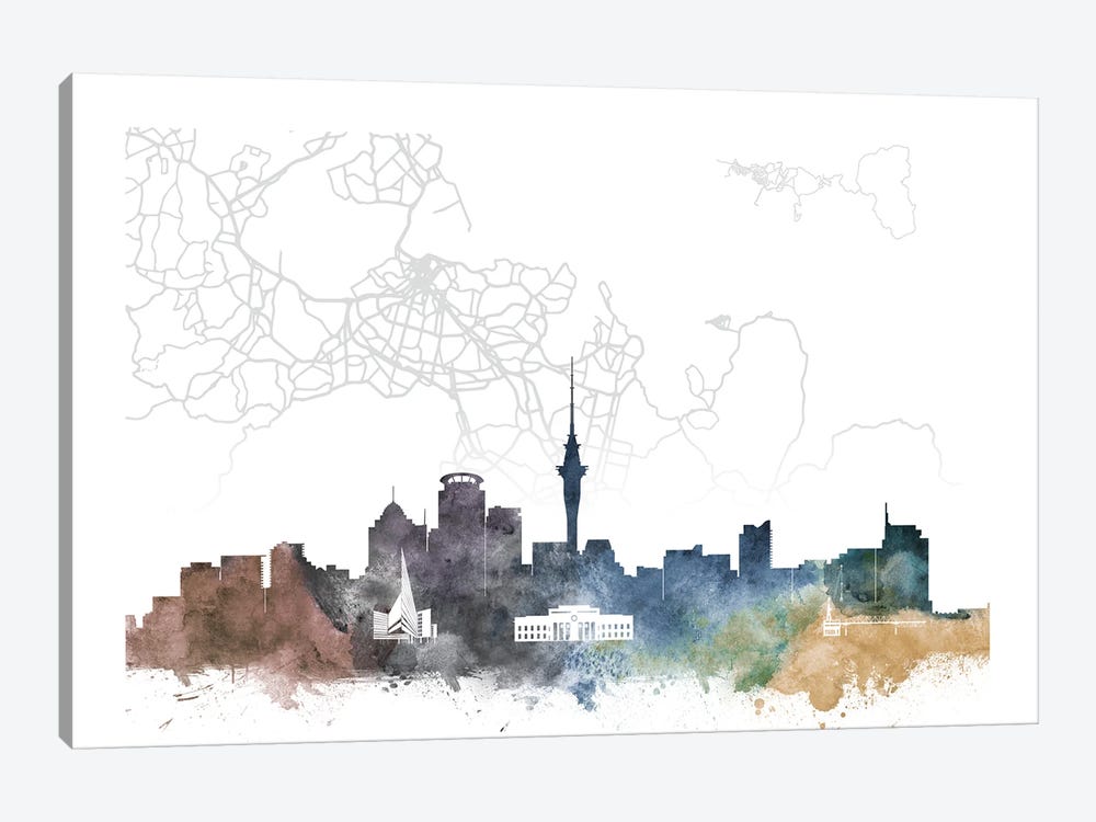 Auckland Skyline City Map by WallDecorAddict 1-piece Canvas Art Print