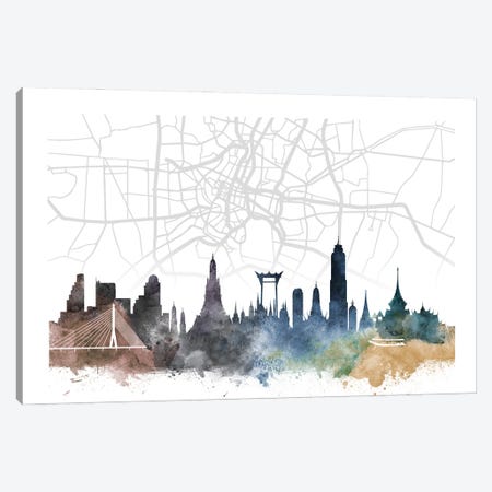 Bangkok Skyline City Map Canvas Print #WDA2265} by WallDecorAddict Canvas Print