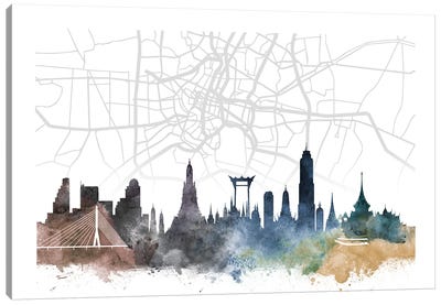 Bangkok Skyline City Map Canvas Art Print - Bangkok Art