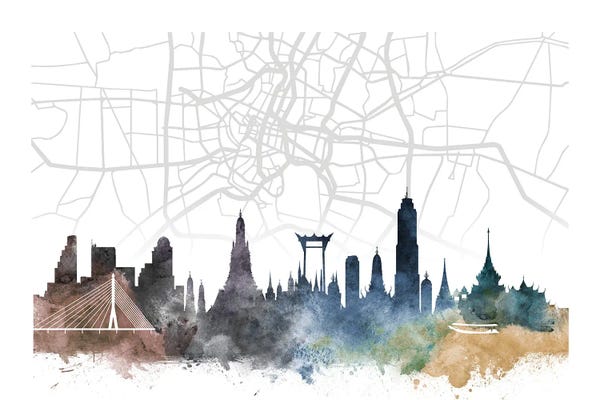 Thailand: Bangkok Skyline City Map by WallDecorAddict