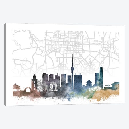 Beijing Skyline City Map Canvas Print #WDA2266} by WallDecorAddict Canvas Print