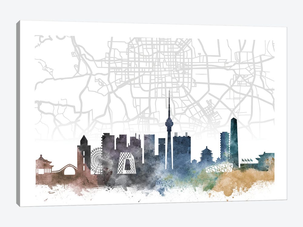 Beijing Skyline City Map by WallDecorAddict 1-piece Art Print