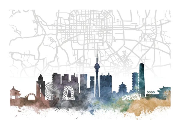 Beijing: Beijing Skyline City Map by WallDecorAddict