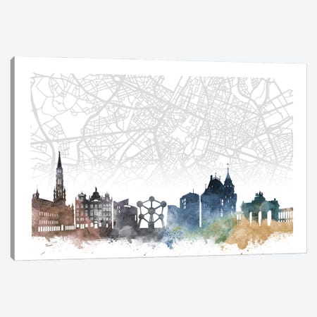 Brussels Skyline City Map Canvas Print #WDA2268} by WallDecorAddict Canvas Wall Art