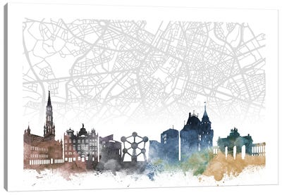 Brussels Skyline City Map Canvas Art Print - Brussels
