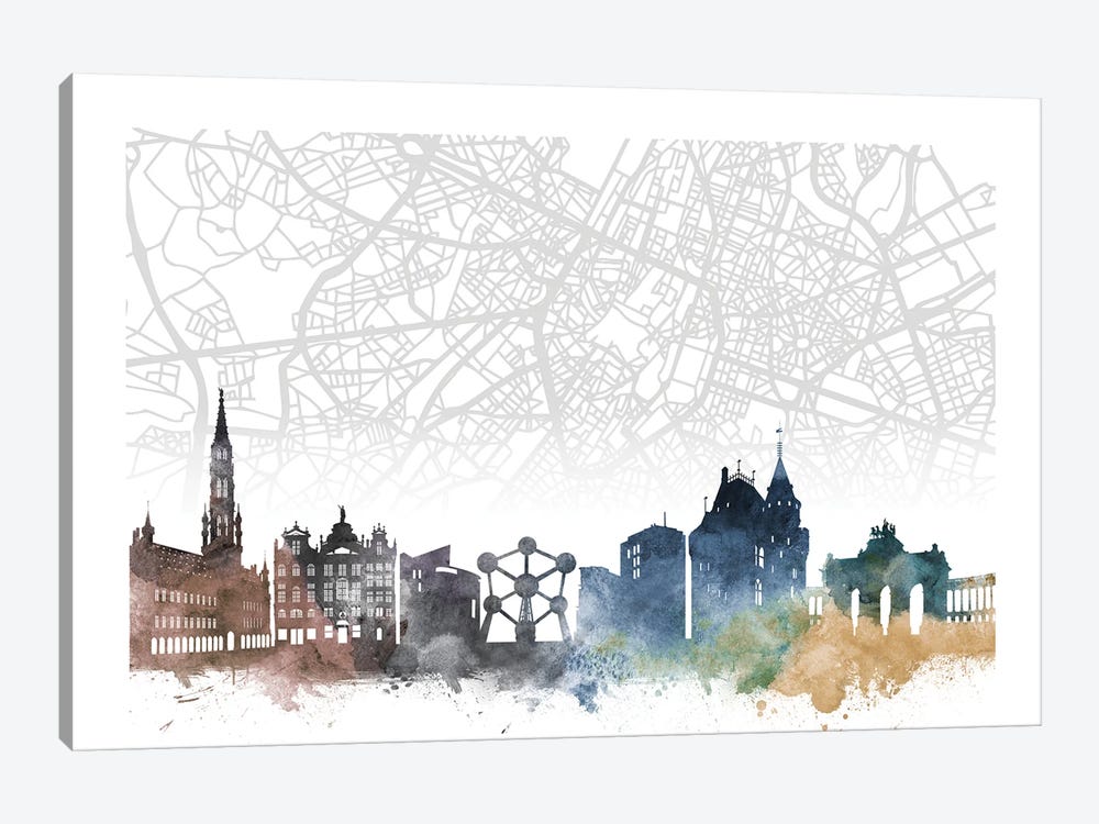 Brussels Skyline City Map by WallDecorAddict 1-piece Canvas Art Print