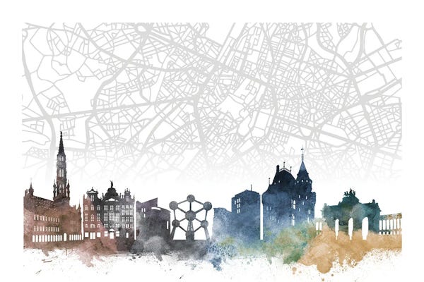 Brussels: Brussels Skyline City Map by WallDecorAddict