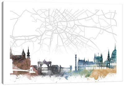 Budapest Skyline City Map Canvas Art Print - Hungary Art