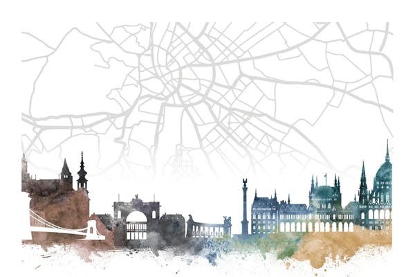 Hungary: Budapest Skyline City Map by WallDecorAddict