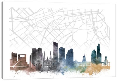 Buenos Aires Skyline City Map Canvas Art Print - Buenos Aires