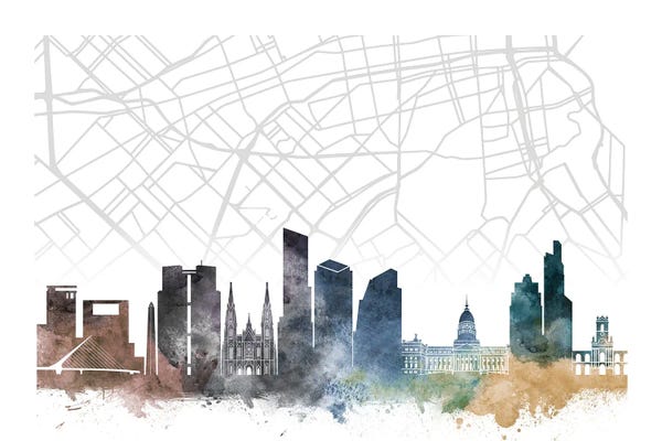 South America: Buenos Aires Skyline City Map by WallDecorAddict