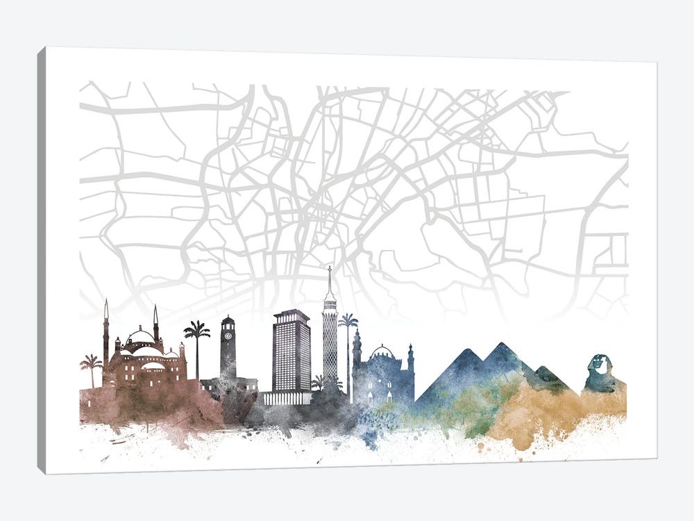 Cairo Skyline City Map by WallDecorAddict 1-piece Canvas Art Print