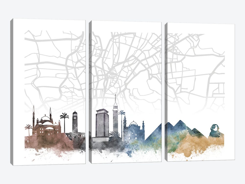 Cairo Skyline City Map by WallDecorAddict 3-piece Canvas Print