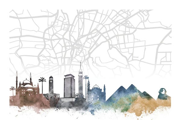 Cairo: Cairo Skyline City Map by WallDecorAddict