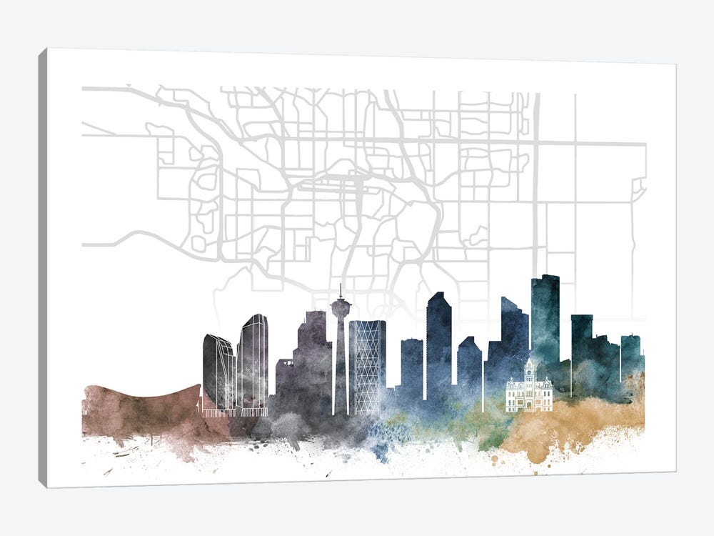 Calgary Skyline City Map by WallDecorAddict 1-piece Canvas Art