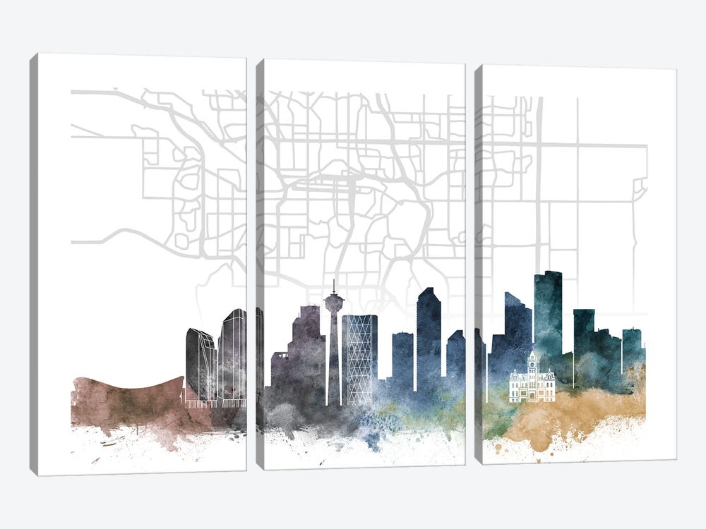 Calgary Skyline City Map by WallDecorAddict 3-piece Canvas Artwork
