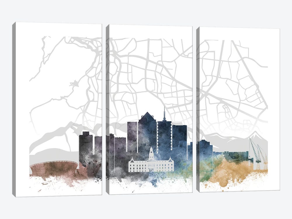 Cape Town Skyline City Map by WallDecorAddict 3-piece Canvas Art Print