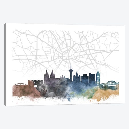 Cologne Skyline City Map Canvas Print #WDA2274} by WallDecorAddict Canvas Artwork
