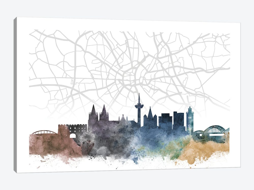 Cologne Skyline City Map by WallDecorAddict 1-piece Canvas Art