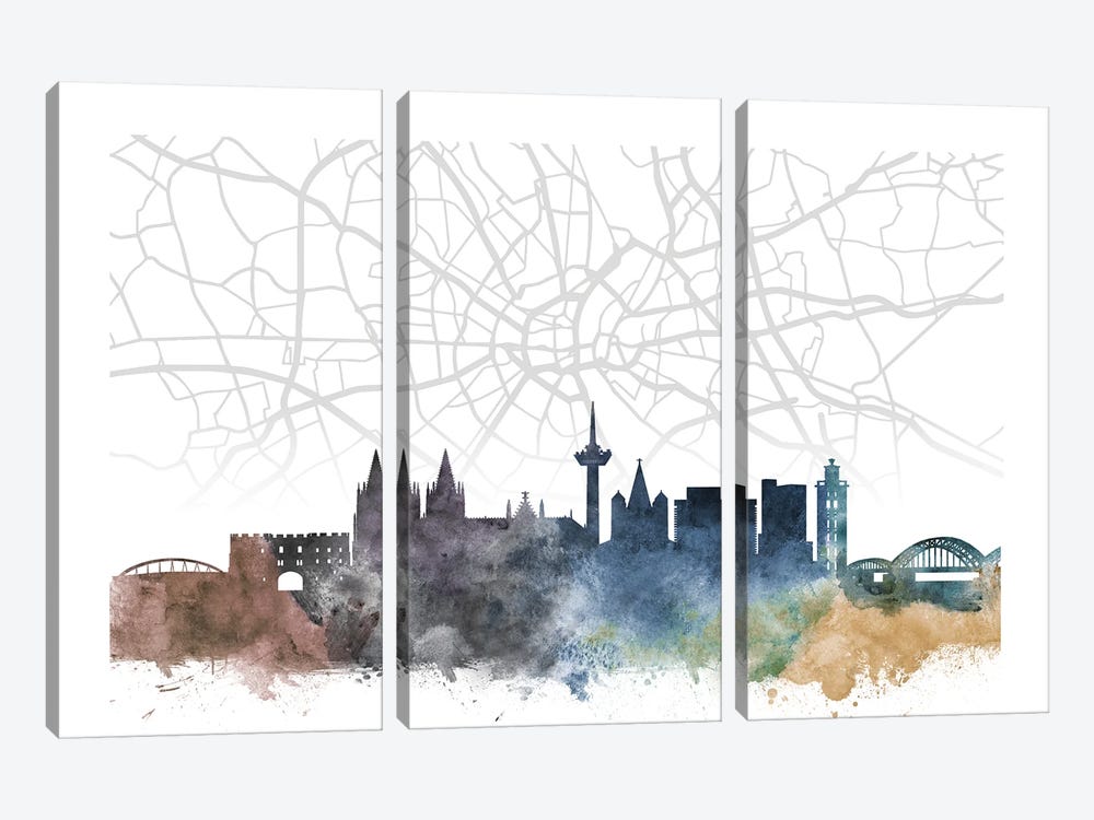 Cologne Skyline City Map by WallDecorAddict 3-piece Canvas Art