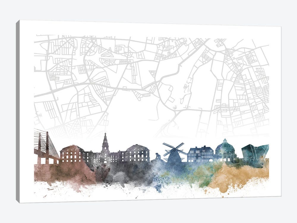 Copenhagen Skyline City Map by WallDecorAddict 1-piece Art Print