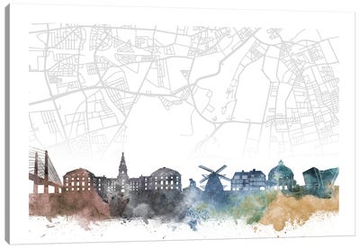 Copenhagen Skyline City Map Canvas Art Print - Copenhagen Art