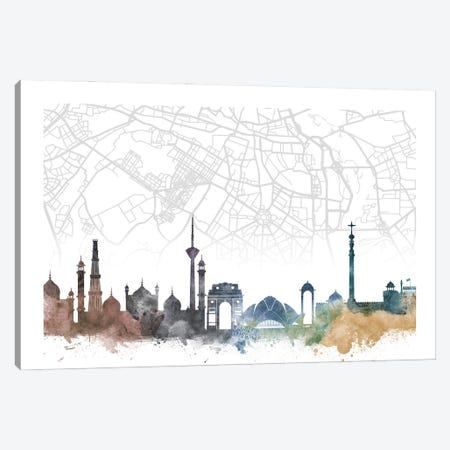Delhi Skyline City Map Canvas Print #WDA2276} by WallDecorAddict Canvas Wall Art