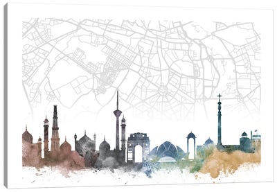 Delhi Skyline City Map Canvas Art Print - New Delhi