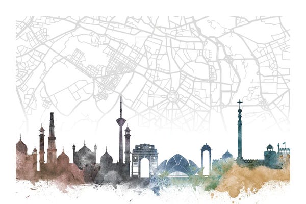 Delhi: Delhi Skyline City Map by WallDecorAddict