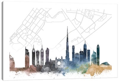 Dubai Skyline City Map Canvas Art Print - United Arab Emirates Art