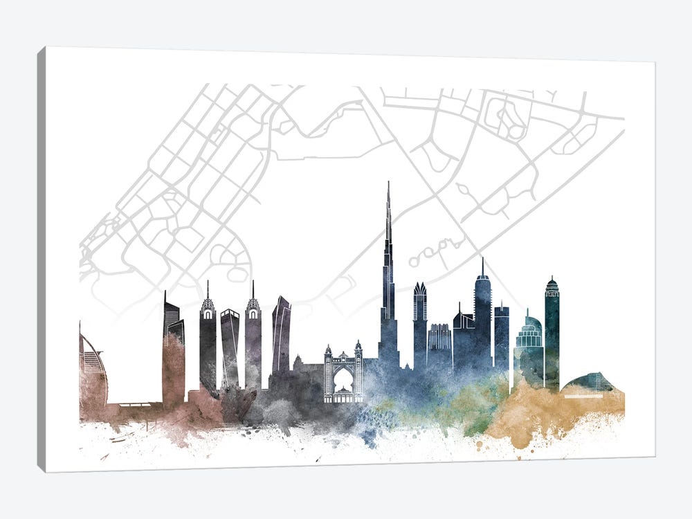 Dubai Skyline City Map by WallDecorAddict 1-piece Art Print