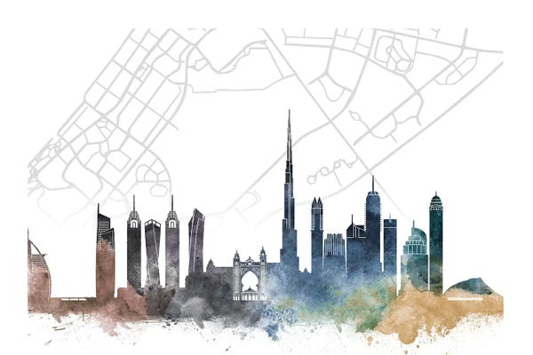 United Arab Emirates: Dubai Skyline City Map by WallDecorAddict