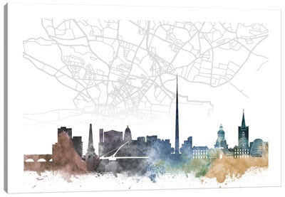 Dublin Skyline City Map Canvas Art Print - Dublin