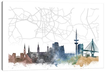 Dusseldorf Skyline City Map Canvas Art Print